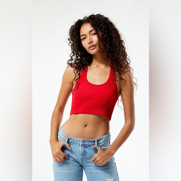 Red Ribbed Crop Top - Picture 1 of 10